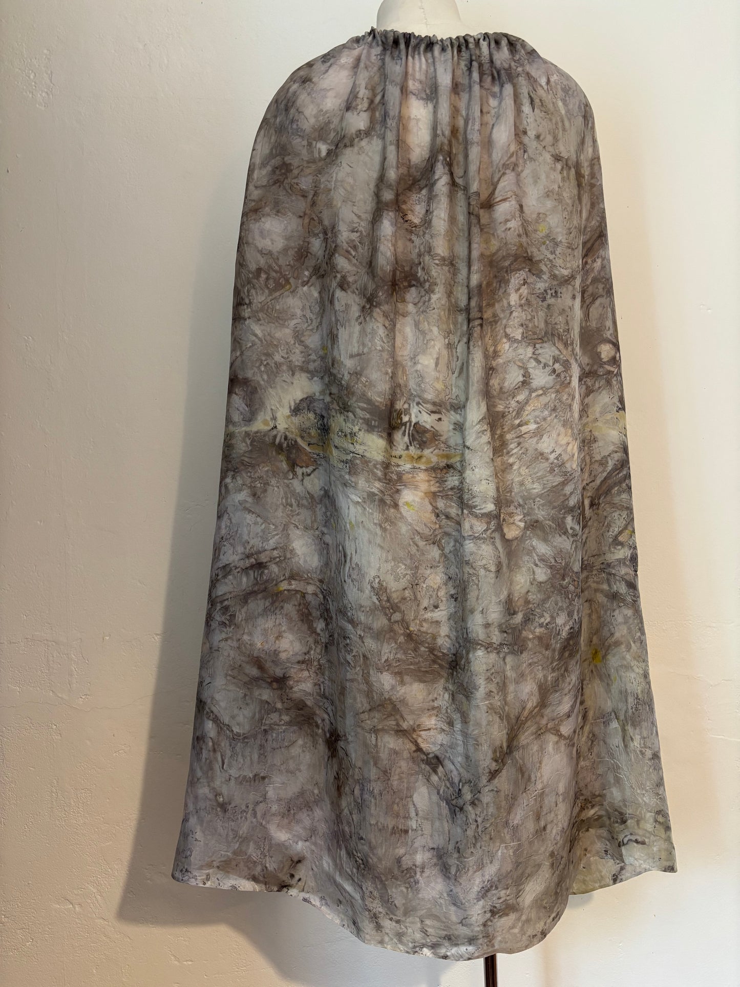 100% silk habotai draped dress eco dyed from locally foraged plants Tamaki Makaurau