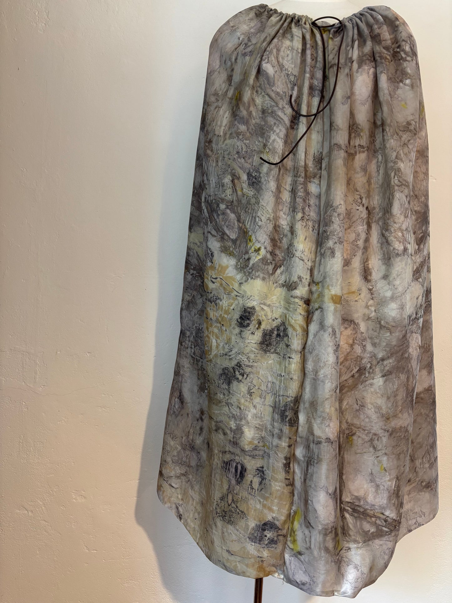 100% silk habotai draped dress eco dyed from locally foraged plants Tamaki Makaurau