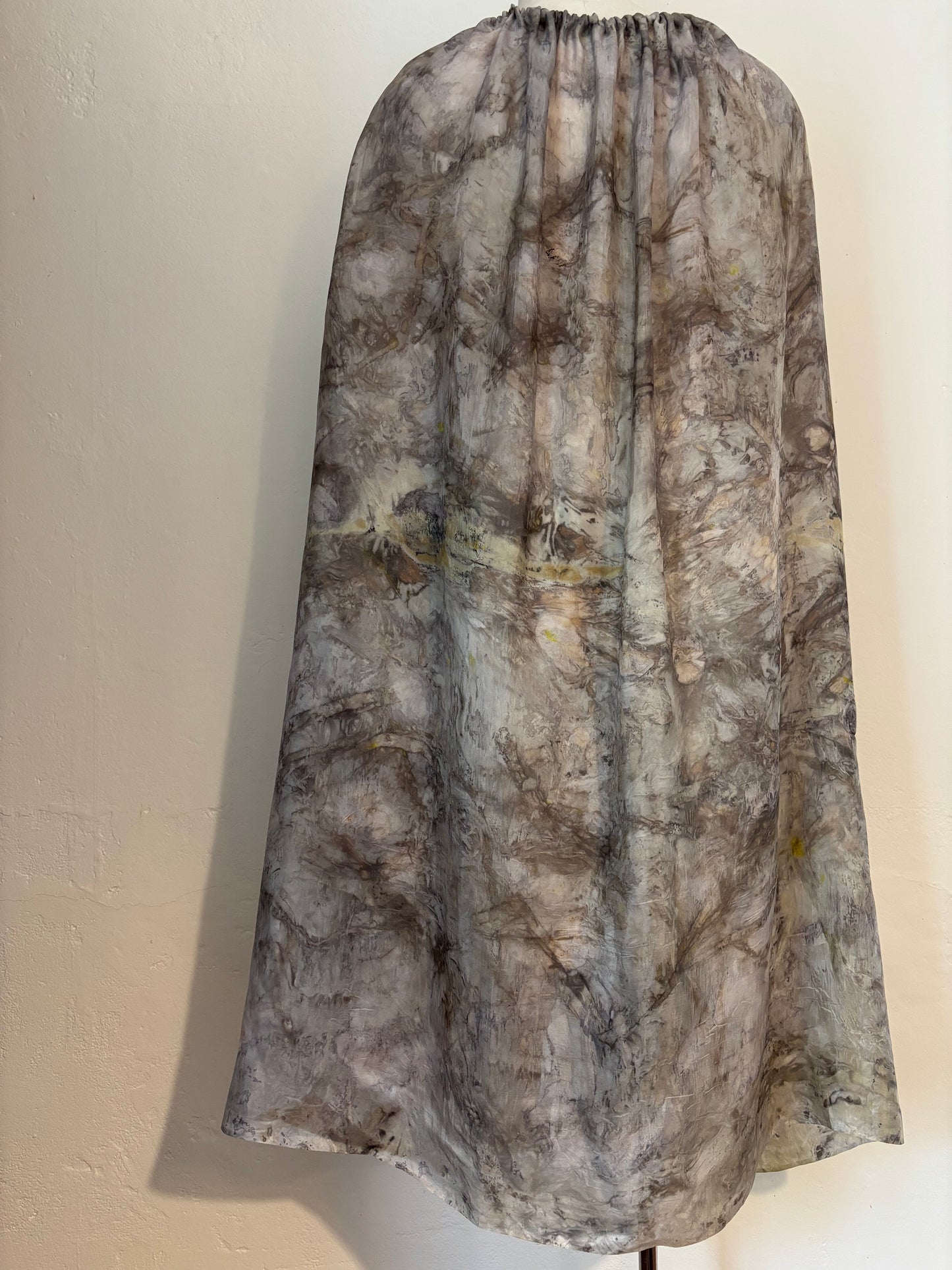 100% silk habotai draped dress eco dyed from locally foraged plants Tamaki Makaurau