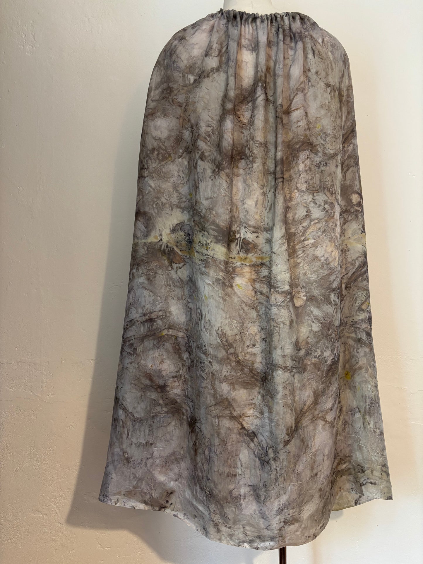 100% silk habotai draped dress eco dyed from locally foraged plants Tamaki Makaurau