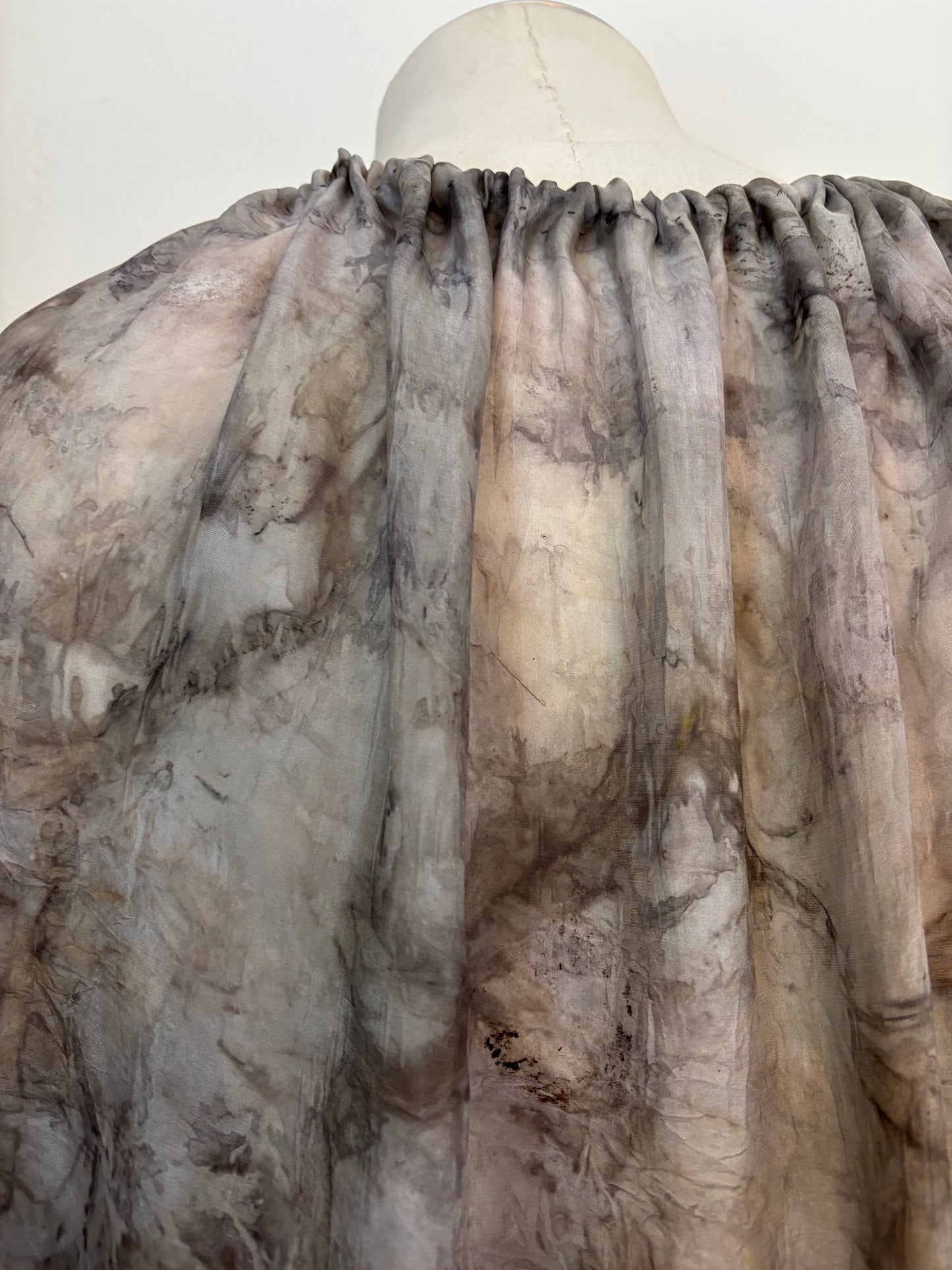 100% silk habotai draped dress eco dyed from locally foraged plants Tamaki Makaurau