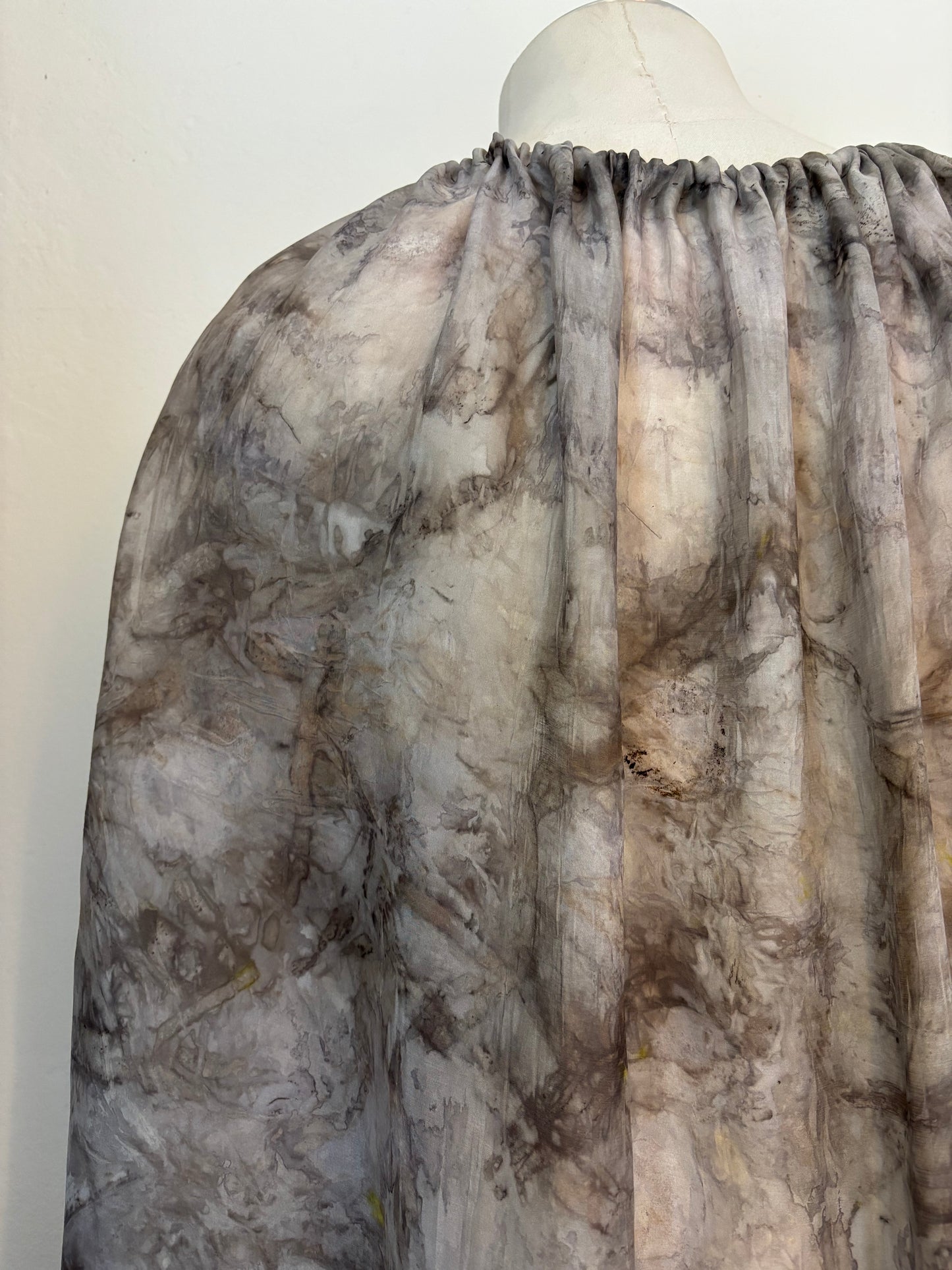100% silk habotai draped dress eco dyed from locally foraged plants Tamaki Makaurau