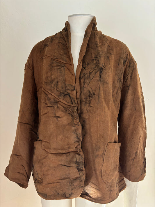 Wool eco dyed relaxed fit jacket with silk lined sleeves