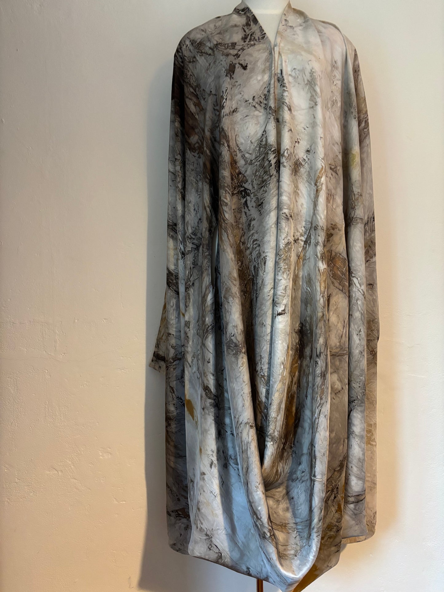 100% silk draped dress. Eco dyed with locally foraged barks and leaves Tamaki Makaurau