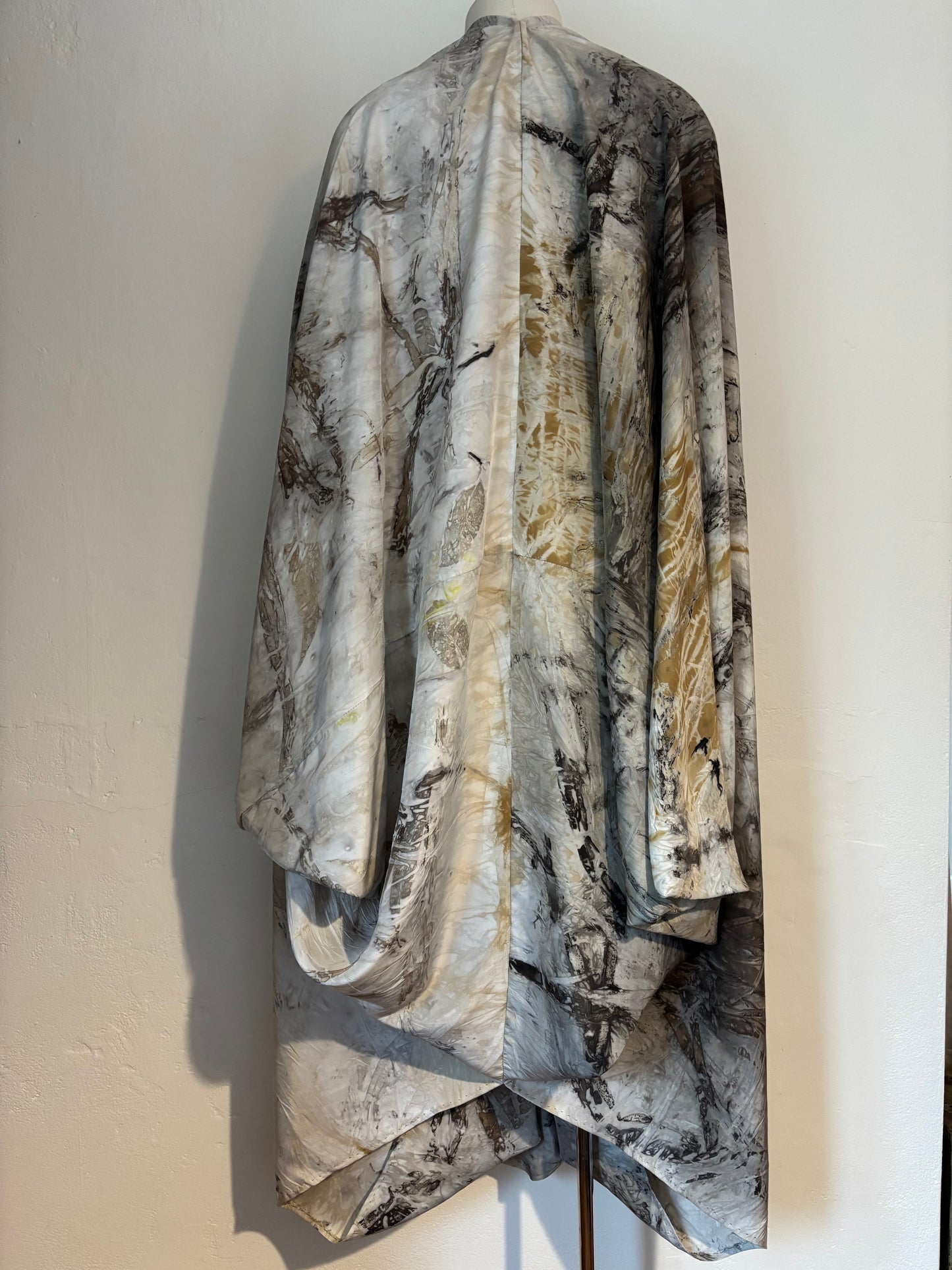 100% silk draped dress. Eco dyed with locally foraged barks and leaves Tamaki Makaurau
