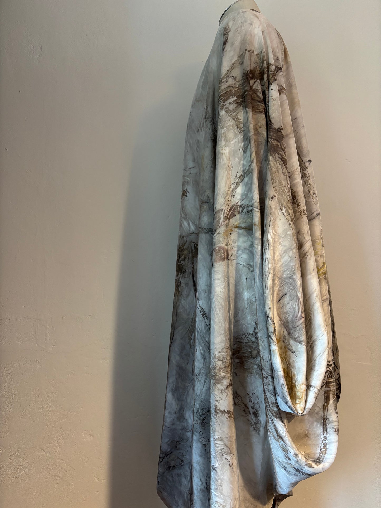 100% silk draped dress. Eco dyed with locally foraged barks and leaves Tamaki Makaurau
