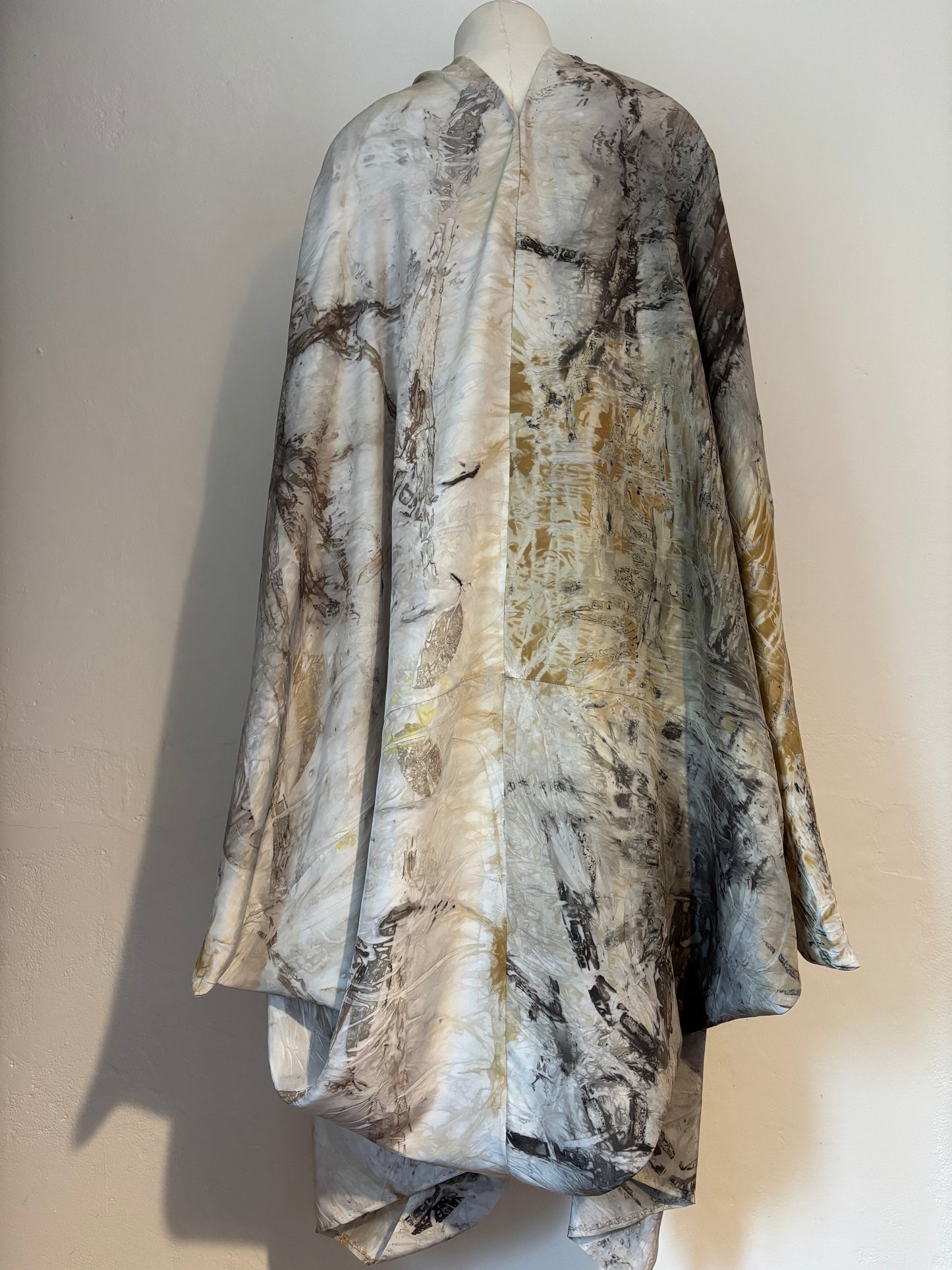100% silk draped dress. Eco dyed with locally foraged barks and leaves Tamaki Makaurau