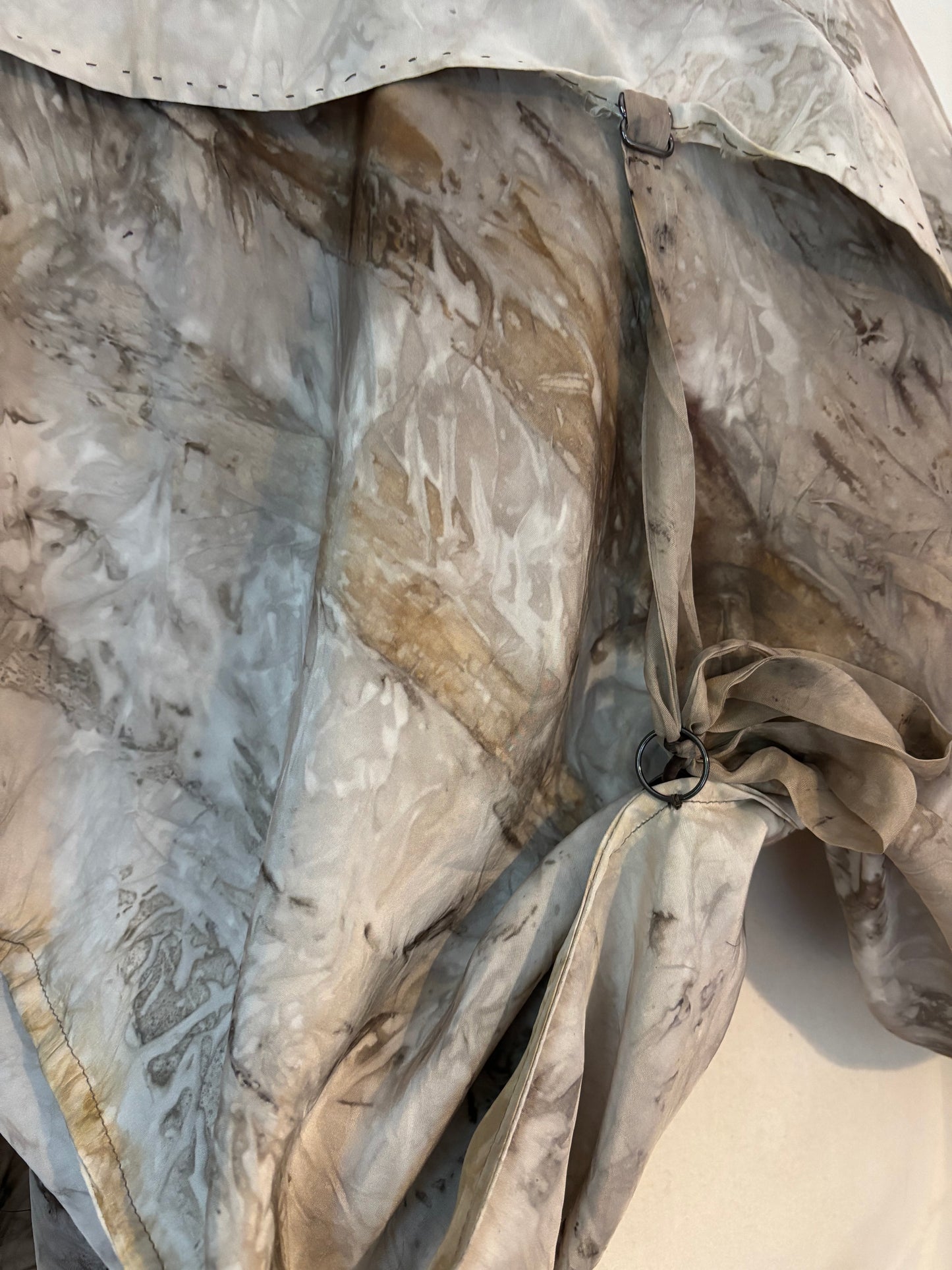 100% silk draped dress. Eco dyed with locally foraged barks and leaves Tamaki Makaurau